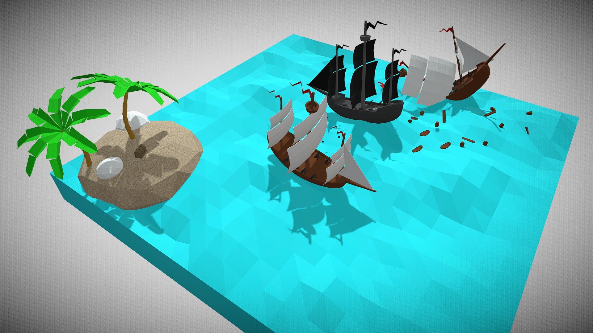Pirate Ship Battle & Island | Low Poly - 3D model by CENTURYONYX3D ...