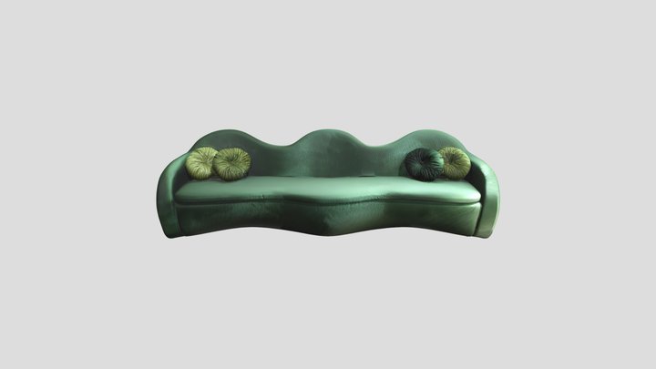 green curved sofa with pillows 3D Model