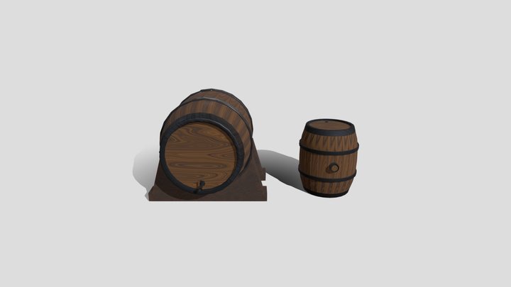 Low Poly Wooden Barrels 3D Model