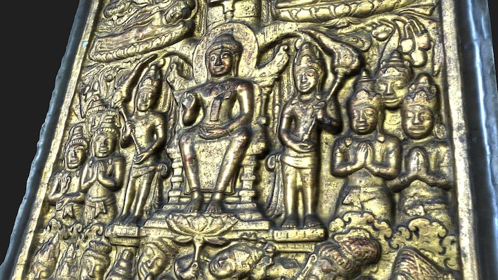 Yamaka pātihāriya - Dvaravati Bas-Relief 3D Model