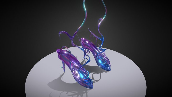 Chrome Flames High Heel Shoes Boots 3D Model