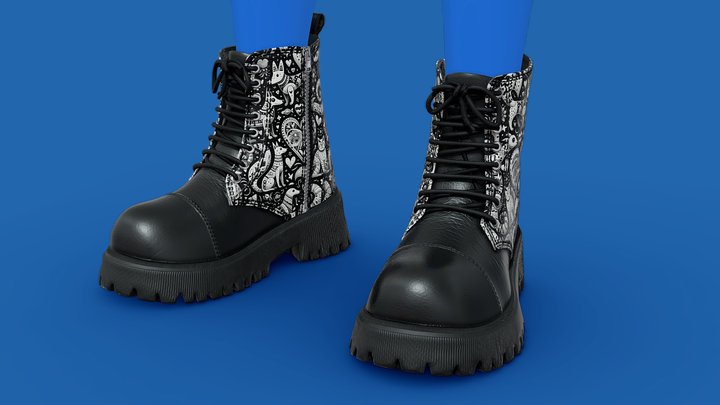Black boots game hd topology pbr 3D Model