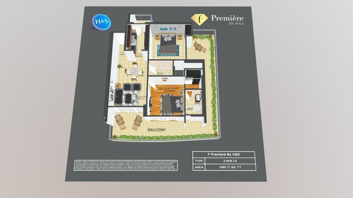 F Premiere by H&S - 2 BHK LX 3D Model