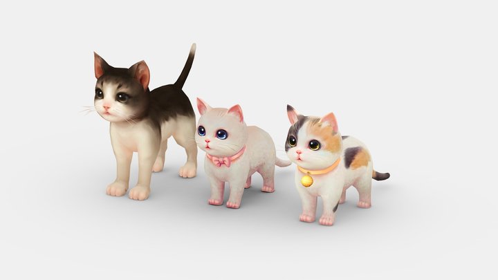 Cartoon three fat cats - pink female cat 3D Model
