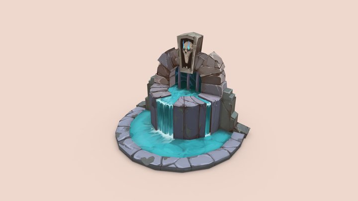 Hand Painted Skull Waterfall 3D Model