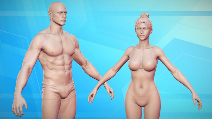 Caucasian Character Man Woman Highpoly zbrush 3D Model