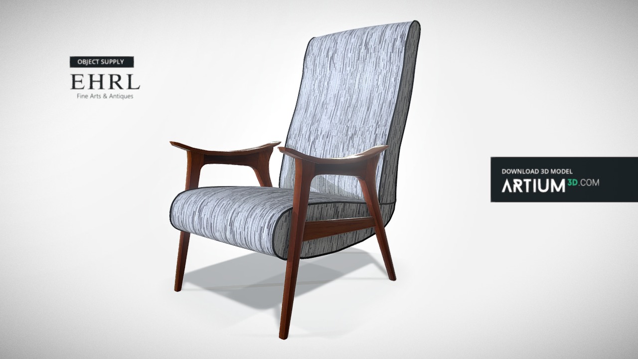 3D model Scandinavian armchair – 1960 – EHRL - This is a 3D model of the Scandinavian armchair - 1960 - EHRL. The 3D model is about a chair with a cushion.