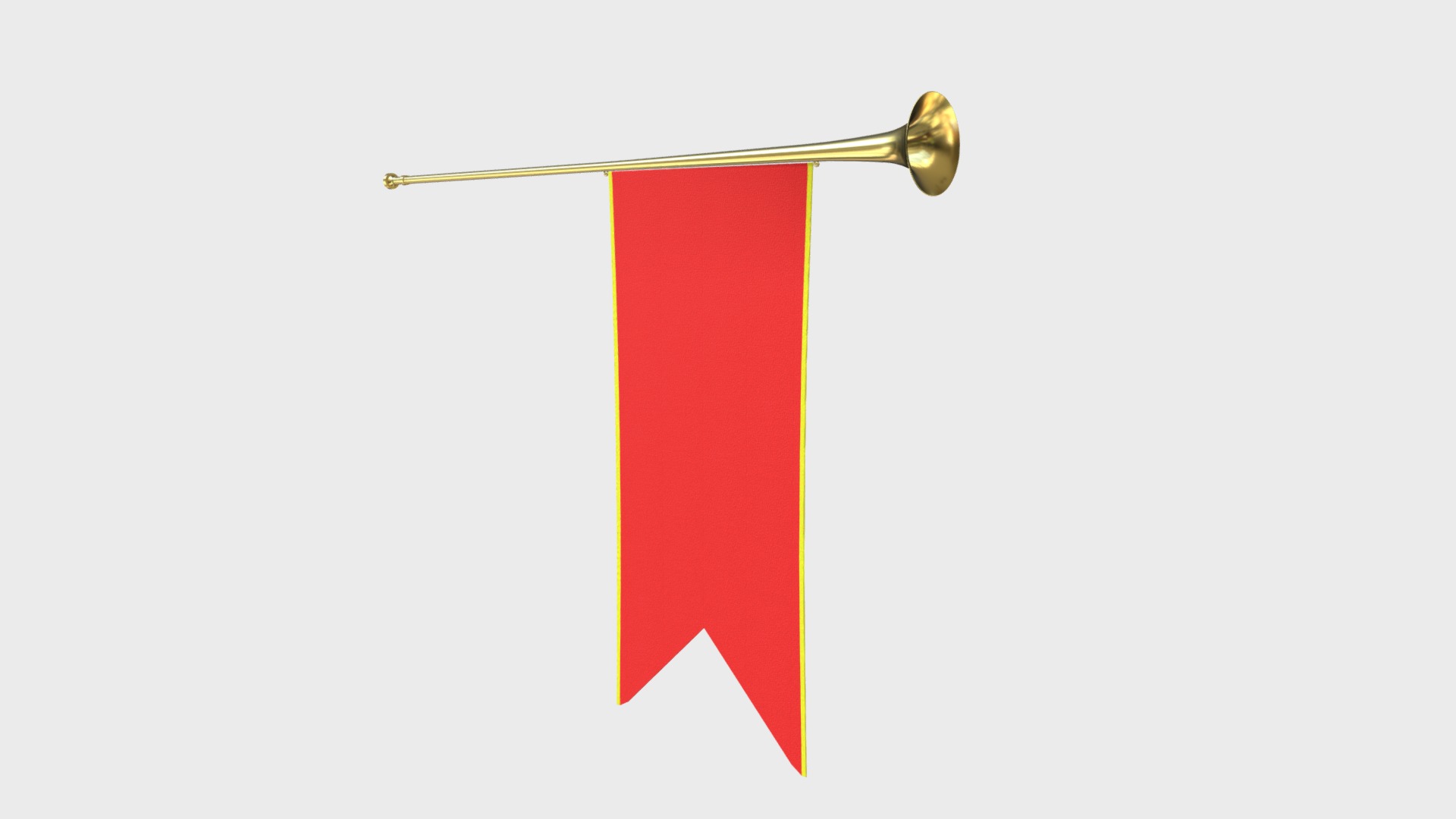 3D model Medieval heraldic trumpet with a banner - This is a 3D model of the Medieval heraldic trumpet with a banner. The 3D model is about a red and yellow striped flag.