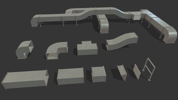Ventilation Modular set Game Ready Low-poly 3D Model