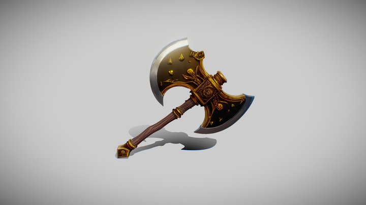 Double-sided axe with gold - PBR 3D Model