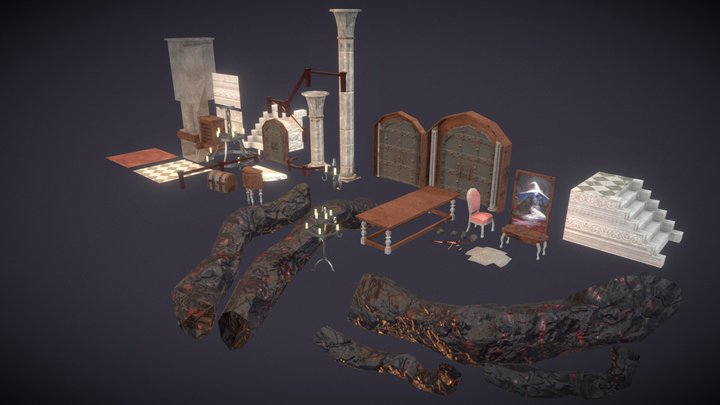 Dark Fantasy Themed Props for Scene 3D Model