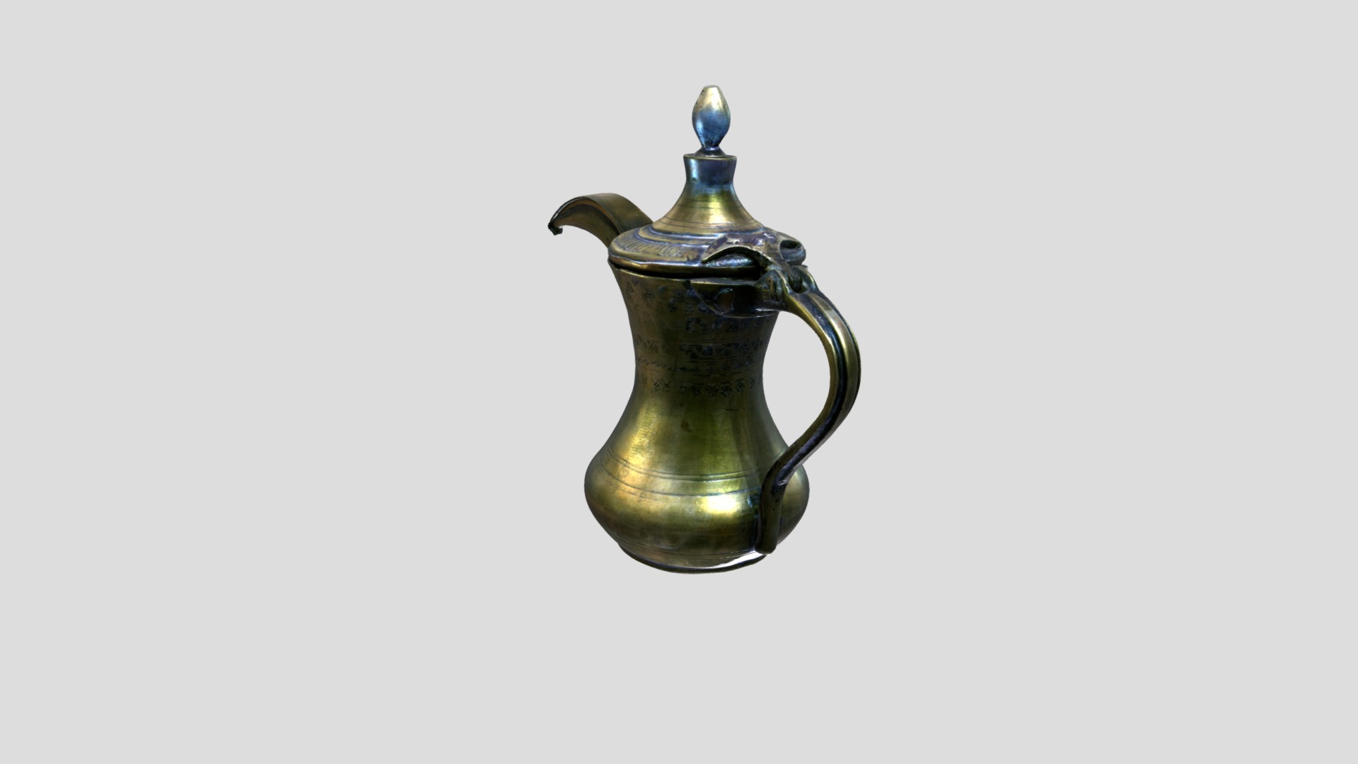 3D model Antique Middle Eastern Dallah (Coffee) pot - This is a 3D model of the Antique Middle Eastern Dallah (Coffee) pot. The 3D model is about a glass teapot with a handle.