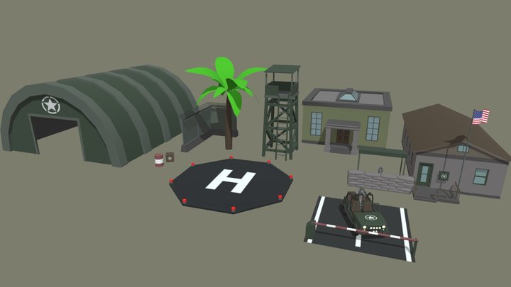 lowpoly military environment asset 3D Model