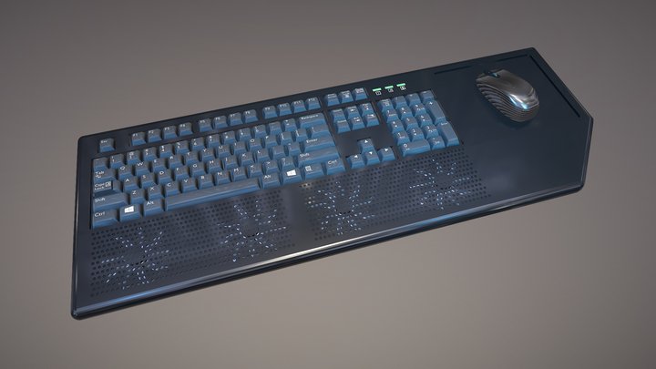 Intense gaming keyboard with quad cooling fans 3D Model