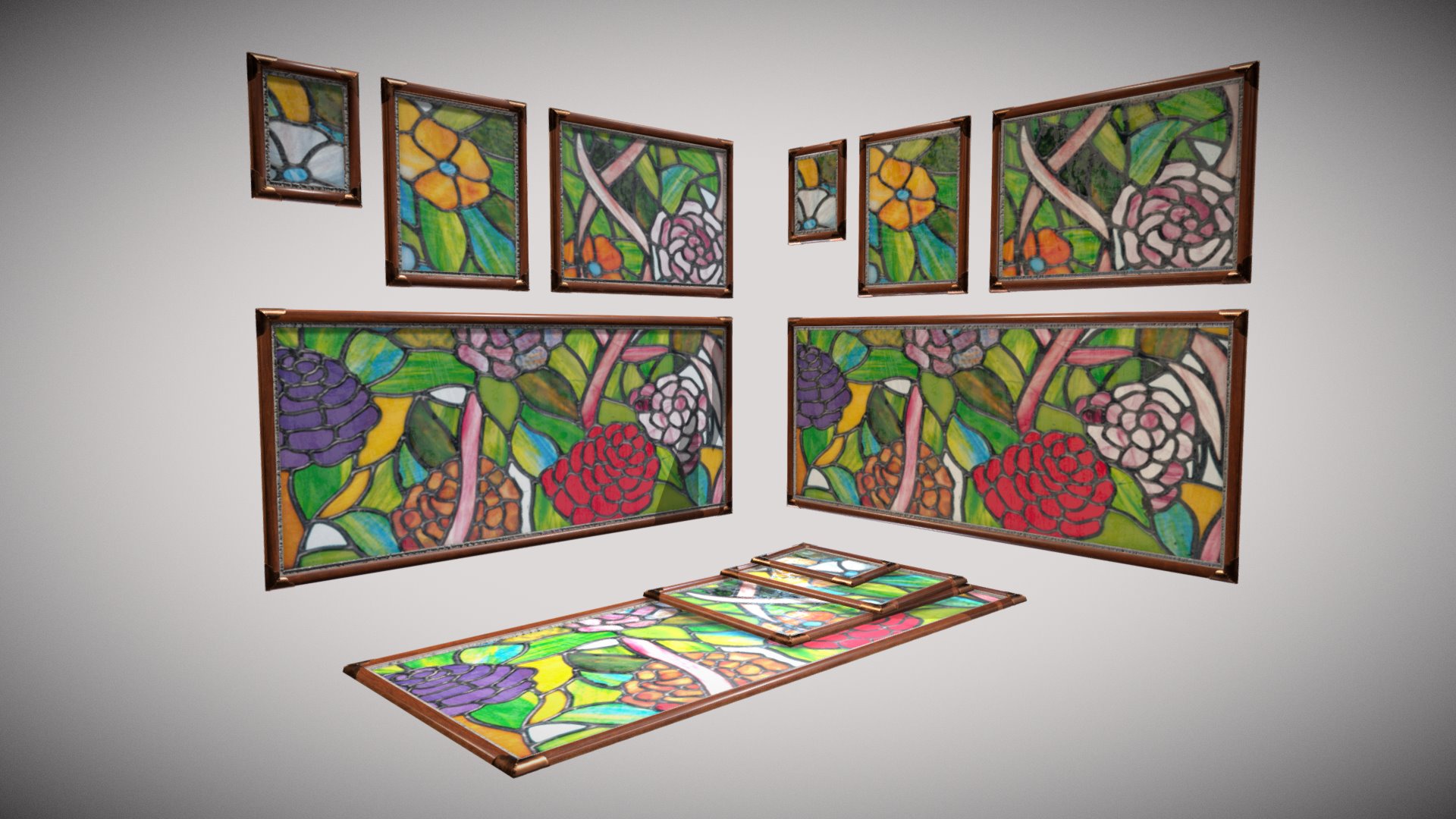 3D model Picture Frames - This is a 3D model of the Picture Frames. The 3D model is about a wall with paintings on it.
