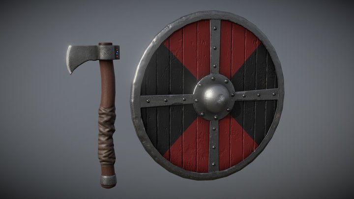Viking axe and shield 3D Model