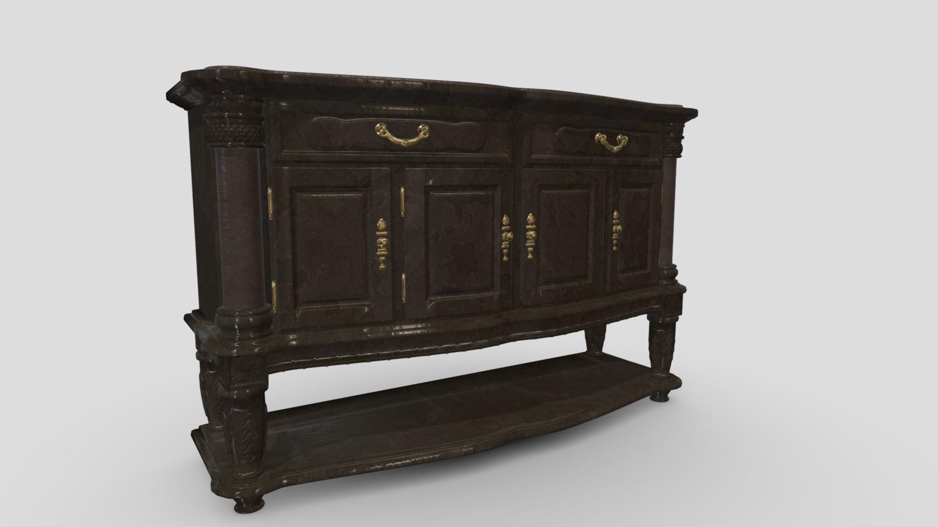 3D model Antique Cupboard  11 - This is a 3D model of the Antique Cupboard  11. The 3D model is about a wooden chest with a gold top.
