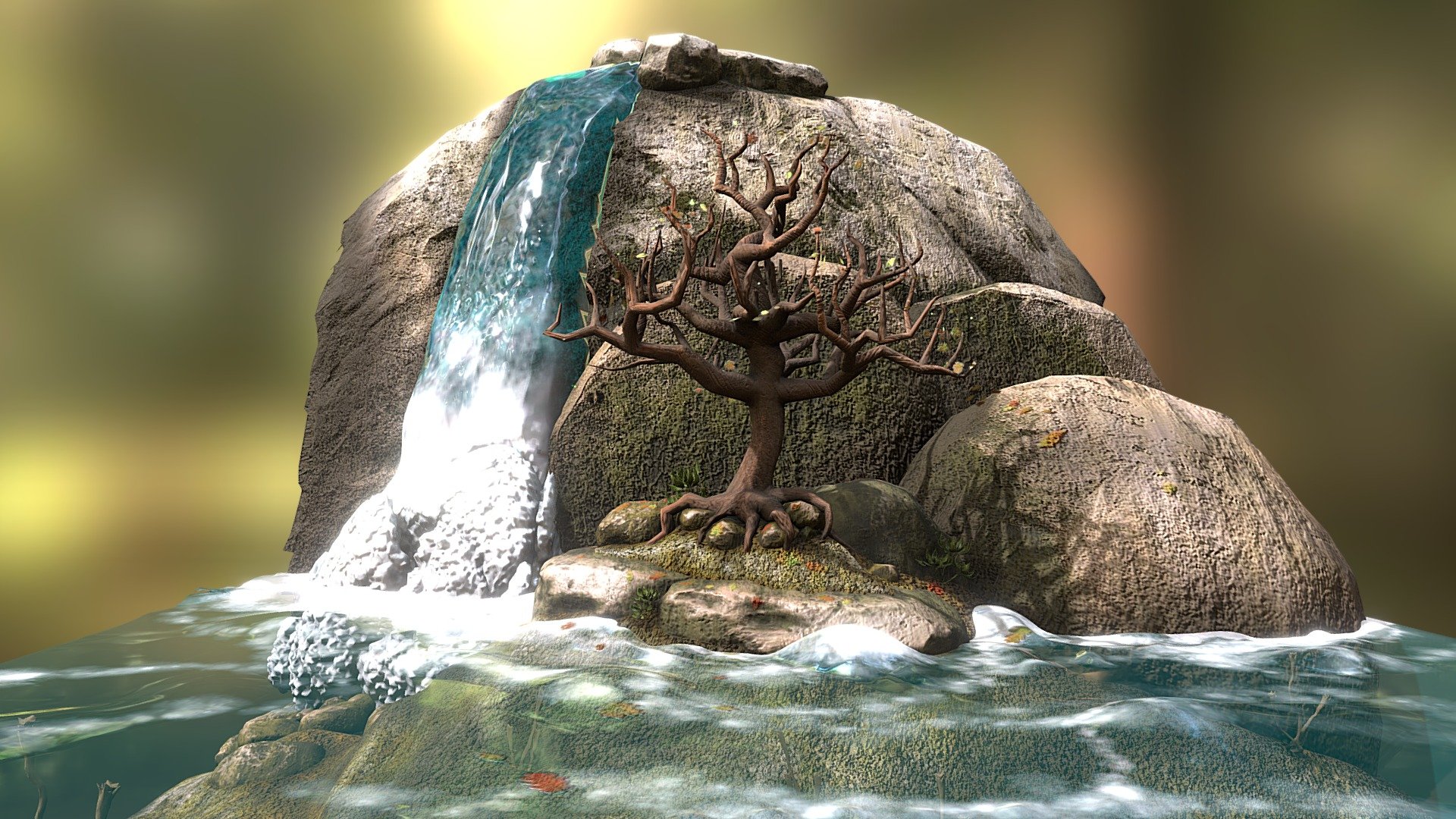 Waterfall Scene - 3D model by Cécile Amstad (@c.m.a) [fd87b1a] - Sketchfab