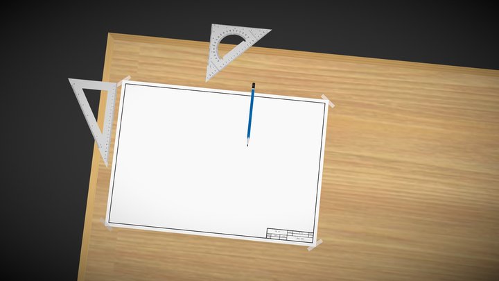 三角板在图板上的使用（画线） 3D Model