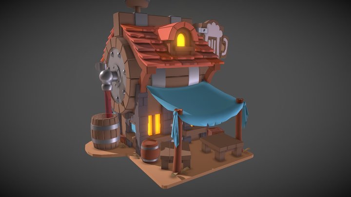 Cute Barrel Tavern - Low-Poly 3D Model