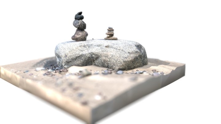 Pebbles stacked on top of rock in a beach 3D Model