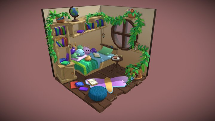 DaeCrib - Cottagecore Bedroom/Library 3D Model