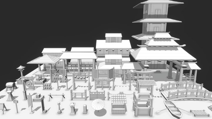 Japanese Village Advanced Pack 3D Model