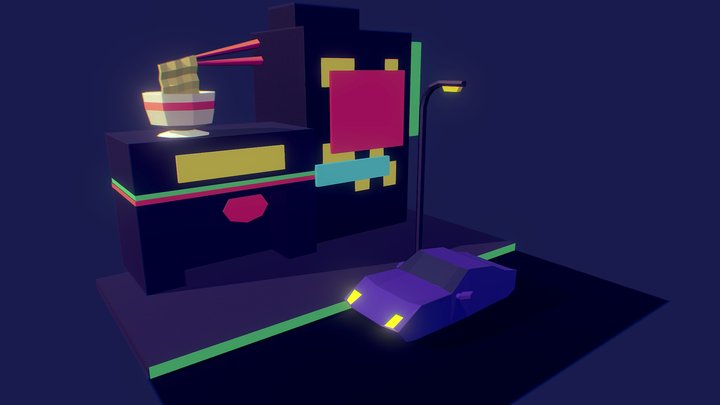 lowpoly synthwave diorama 3D Model