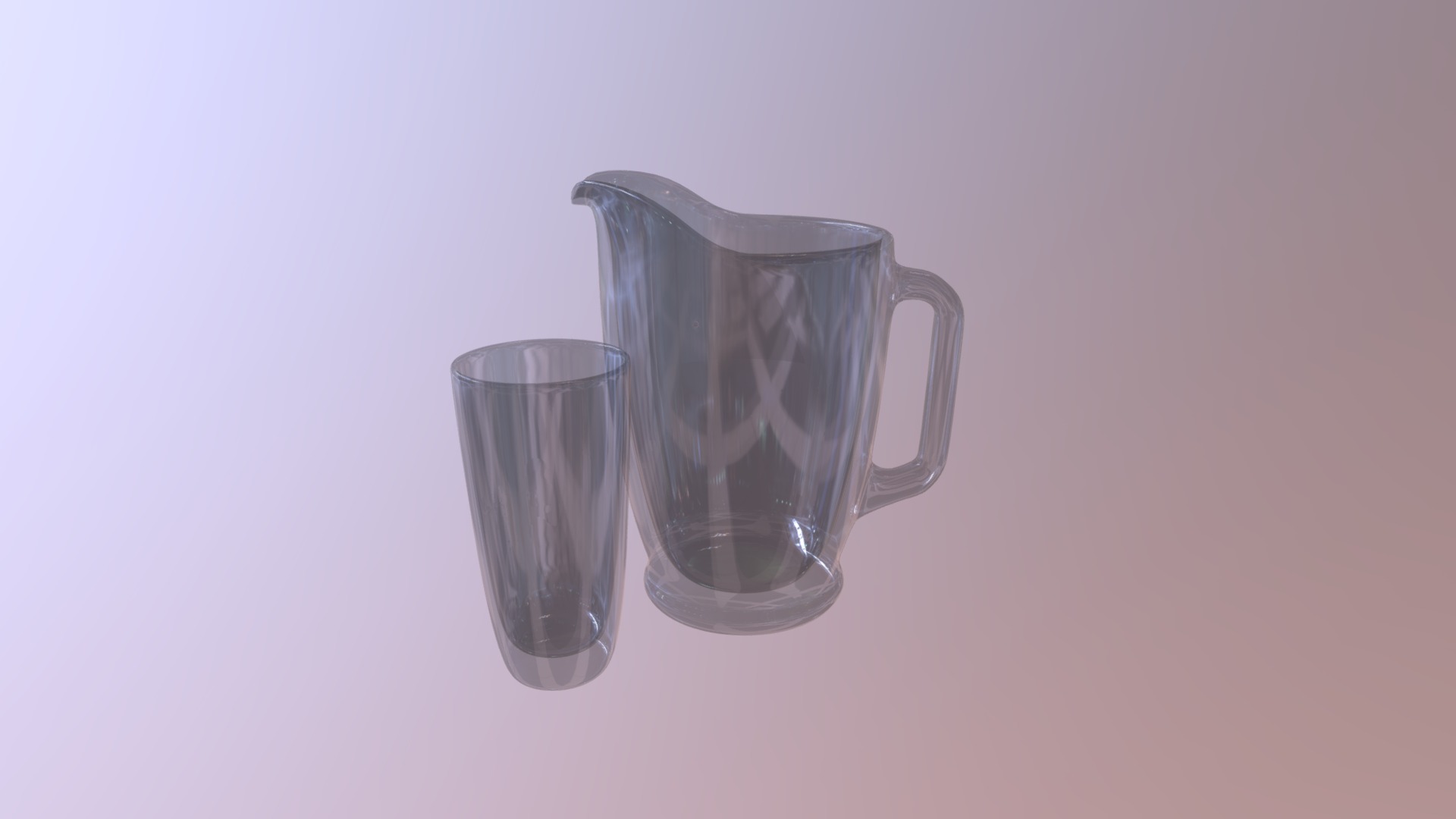 3D model Glass pitcher and drinkware set - This is a 3D model of the Glass pitcher and drinkware set. The 3D model is about a glass of water.