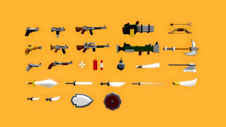 Low Poly Cartoon Weapons Asset Pack 3D Model