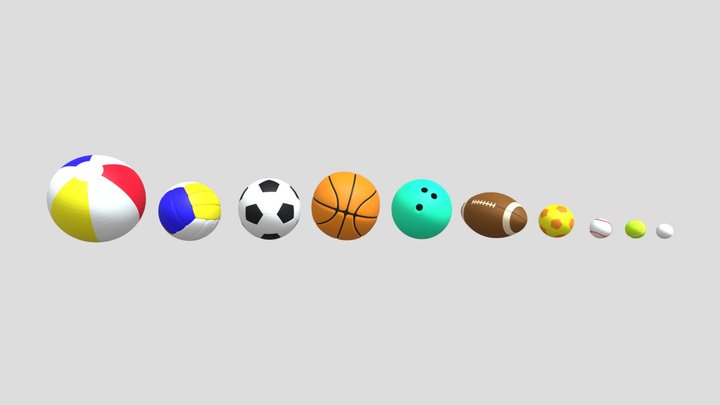 10 different types of balls 3D Model