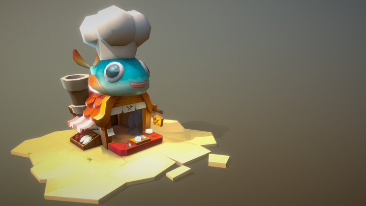 Fish shop building 3D Model