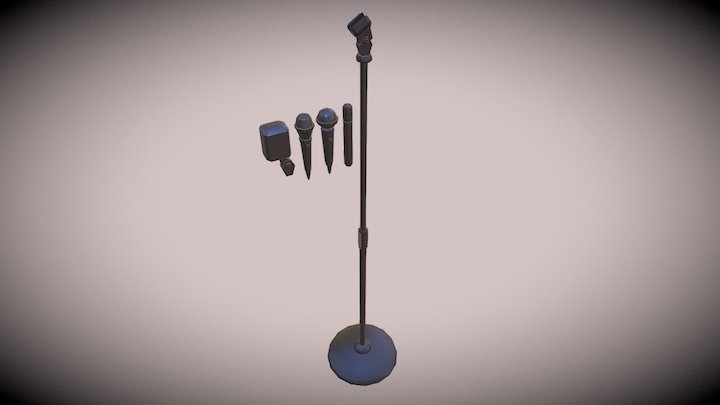Mics + Mic stand (low poly) 3D Model