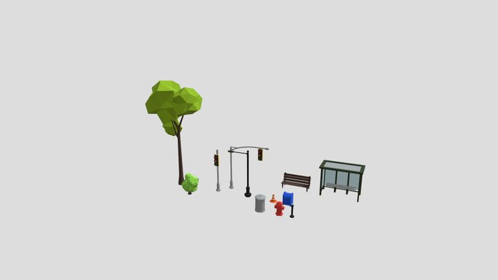 Low Poly Street Assets 3D Model