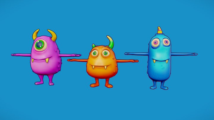 Monsters cartoon - Kit 3D Model