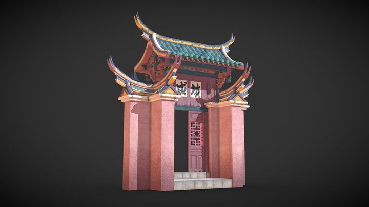 Chinese Temple Gate 3D Model