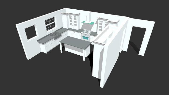 Face Frame Kitchen with Island 3D Model
