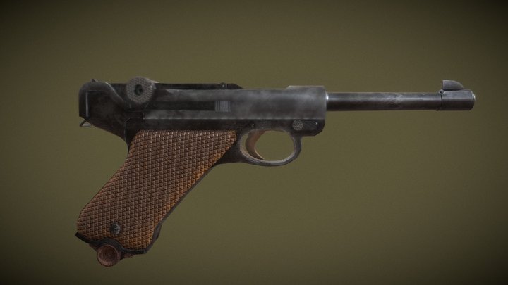 WWII German Gun LugerP08 1945 3D Model