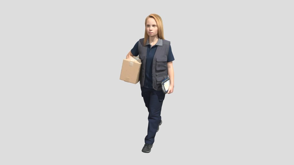 Delivery Worker With Package And Tablet