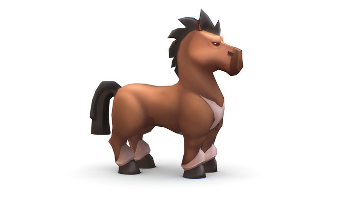 Cartoon Medieval Brown Horse MMO Animal 3D Model