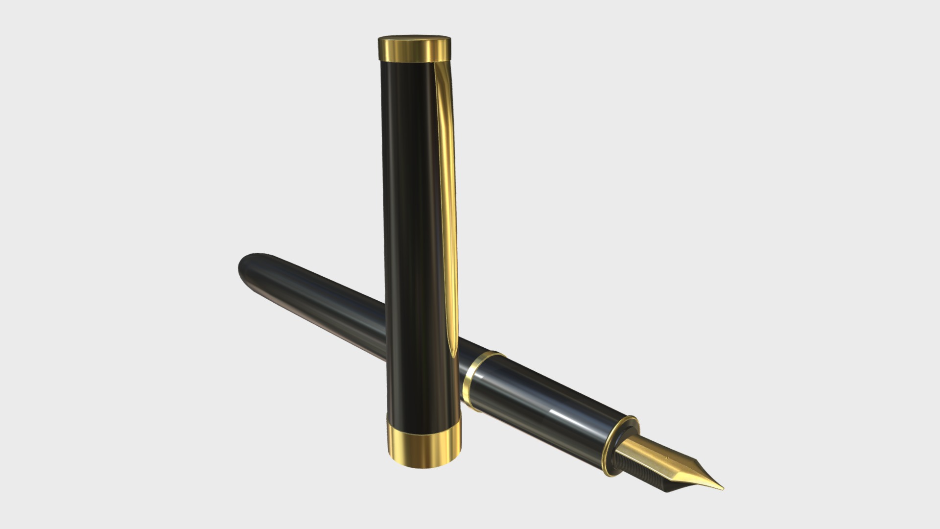 3D model Fountain pen - This is a 3D model of the Fountain pen. The 3D model is about a black and gold sword.
