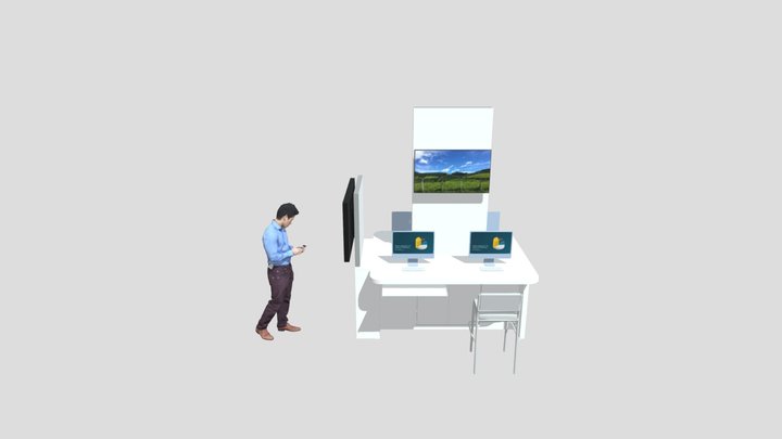 4 ppl Kiosk with Digital White Board 3D Model