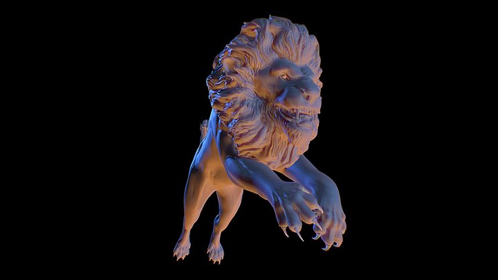 Lion Pouncing 3D Model