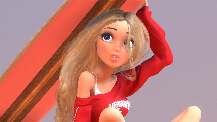 California Girl in Lifeguard Outfit - Rigged 3D Model