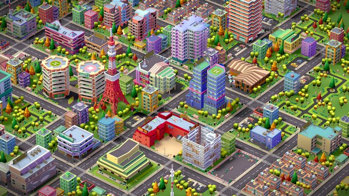 POLY STYLE - Cartoon City Pack 3D Model