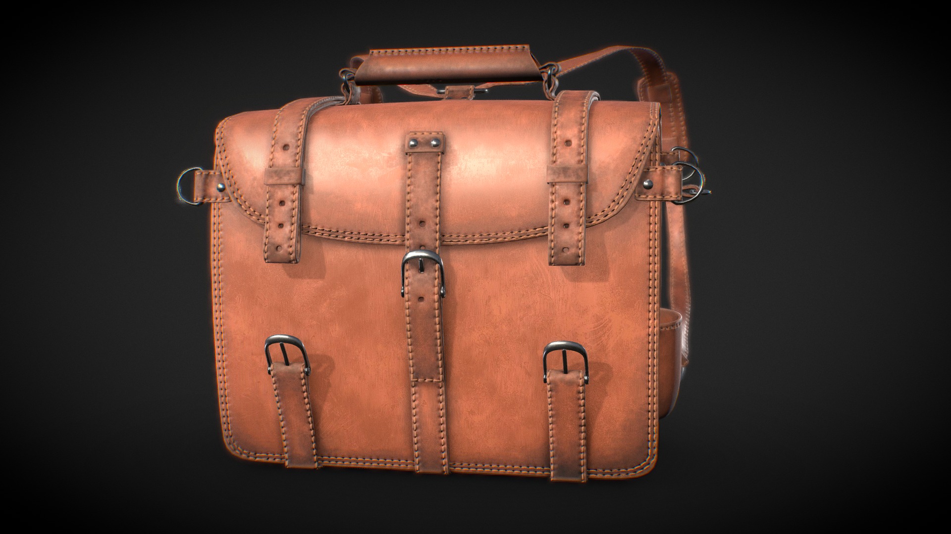 3D model Leather Back Pack Final - This is a 3D model of the Leather Back Pack Final. The 3D model is about a brown leather purse.