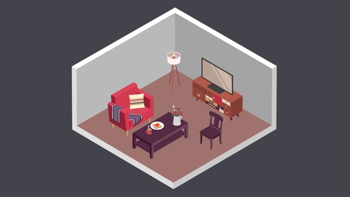 Isometric Living Room 3D Model