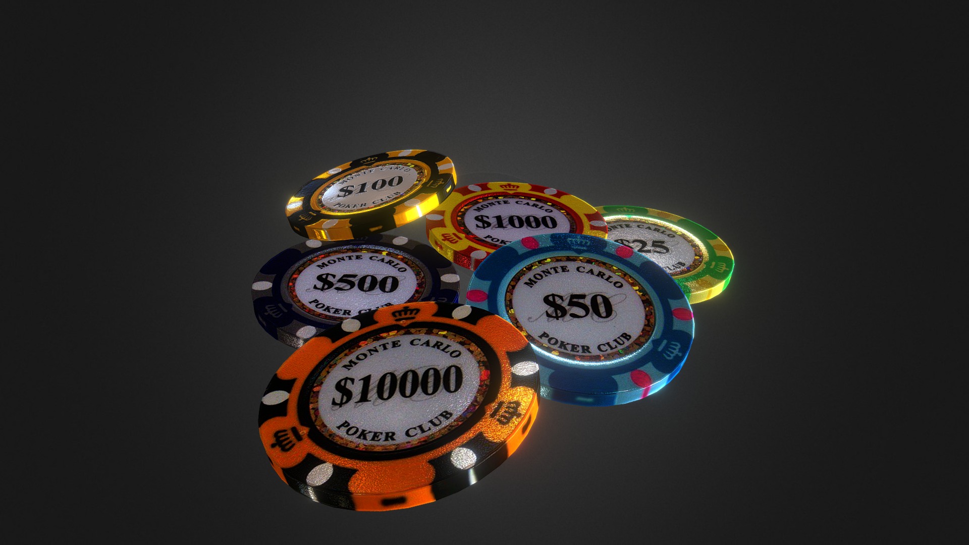 3D model Monte Carlo Casino Chip - This is a 3D model of the Monte Carlo Casino Chip. The 3D model is about a group of poker chips.