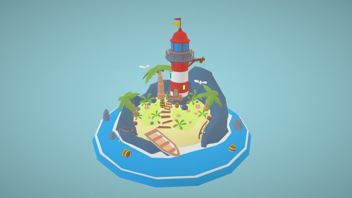 Simple scene - island lighthouse 3D Model