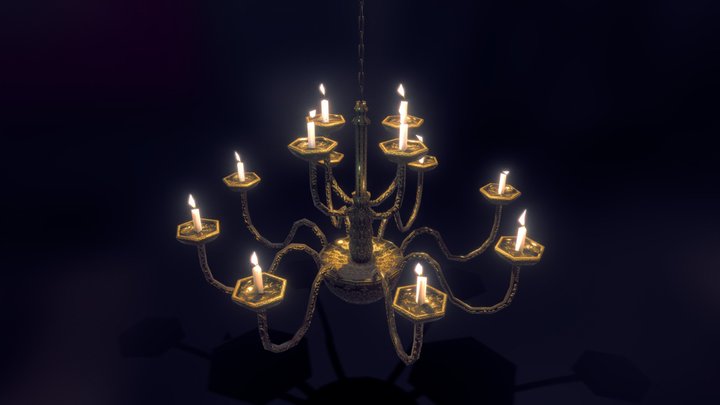 Lowpoly chandelier with/without animated lights 3D Model